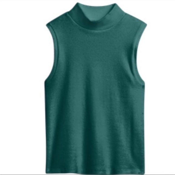 Mockneck mock high neck green teal turtleneck top sleeveless - Picture 2 of 7